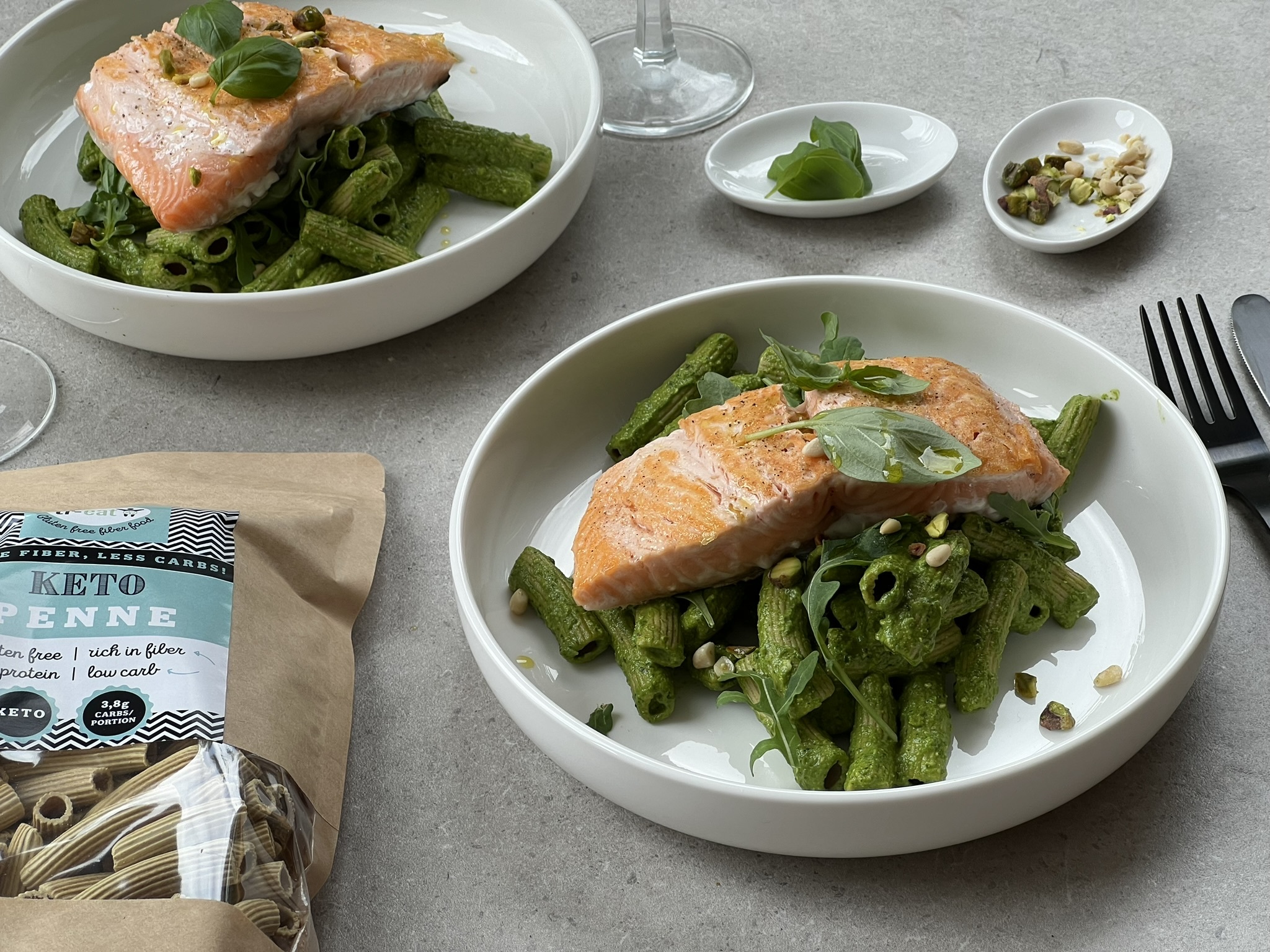 Keto Penne met rucola pesto